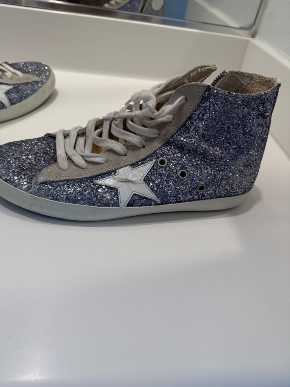 Women's Glitter High-Top Athletic Sneakers - Silver Blue - Picture 2 of 8